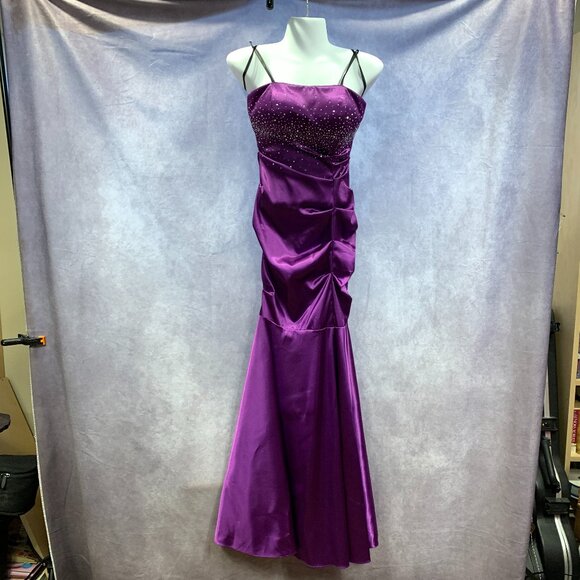 Fitted Satin Mermaid Gown with Embellished Bust, Slit Skirt, and Tie Bustle - Picture 1 of 13